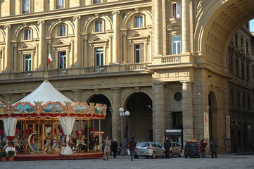Beautiful Arched Building with Carousel in Florence Italy