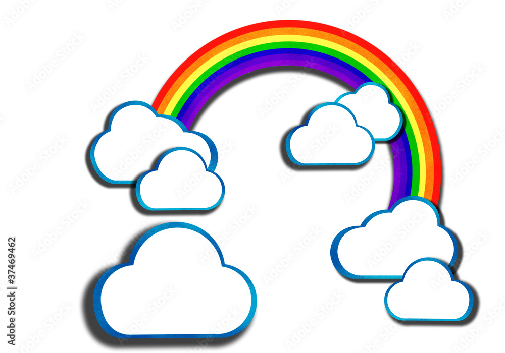 Wall mural rainbow and clouds bubble speech background