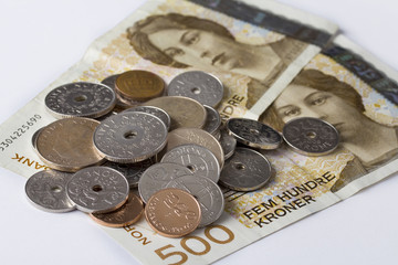 Closeup of Norwegian money.
