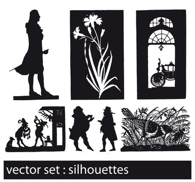 vector set: scherenschnitt, schattenriss, schattenspiel