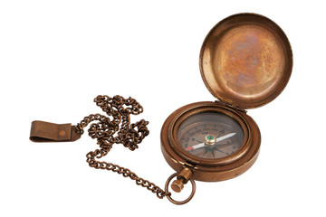 Pocket antique brass compass with chain - Powered by Adobe