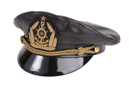 Black navy cap with the golden emblem of an anchor