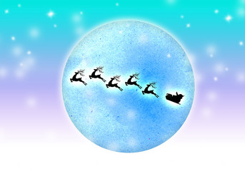 Obraz na płótnie Canvas Christmas background, Santa Claus and reindeers over town