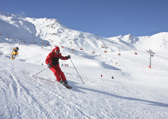 The man is skiing at a ski resort Solden