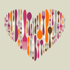 Cutlery icon set in heart shape