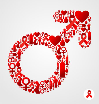 HIV icon set in male symbol shape