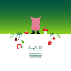 Birthday Card Standing Pig & Symbols