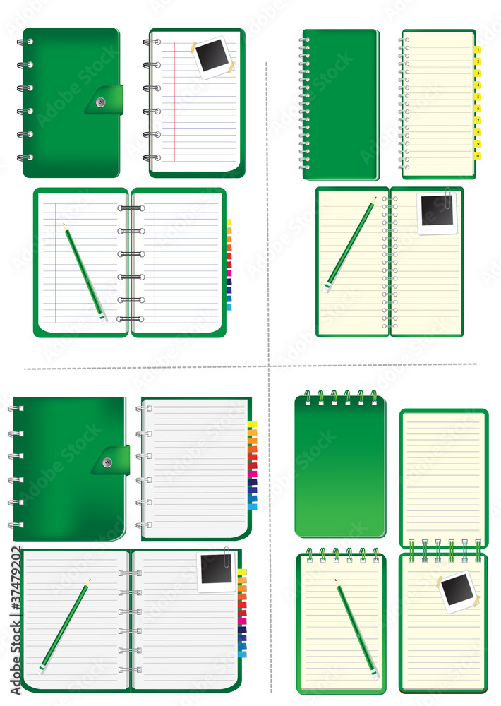 Aufkleber set of green notebook vector template