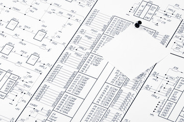 Detailed drawing of electrical circuits and pushpin