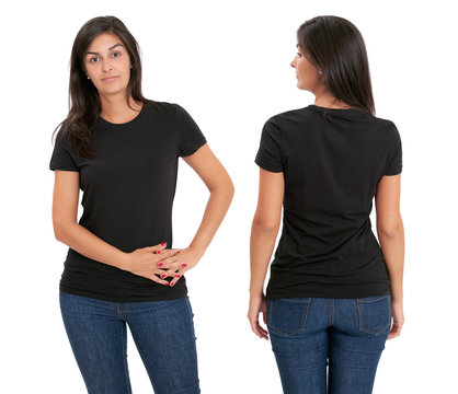 Woman standing with blank black shirt