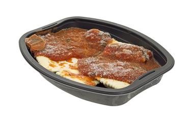 Frozen ravioli and tomato sauce tv dinner