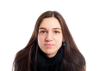 portrait of a pretty brunet young woman with brown hair looking