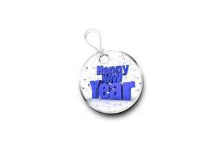 Silver Tag Marked With  A Blue Happy New Year & Confetti