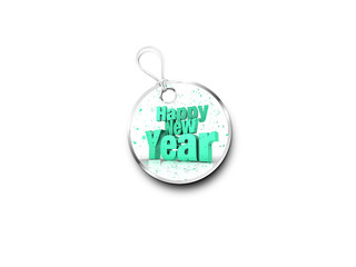 Silver Tag Marked With  A Green Happy New Year & Confetti