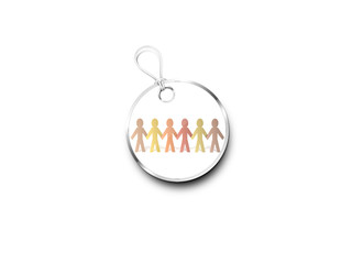 Silver Tag Marked With  Paper Chain People In Brown