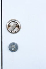 White steel door with hide handle and  key lock
