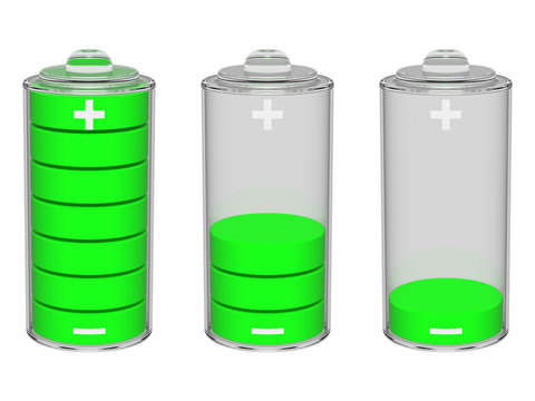 Set of green batteries. Isolated on the white background