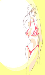 Obraz na płótnie Canvas VECTOR Background with the beautiful young woman in bikini