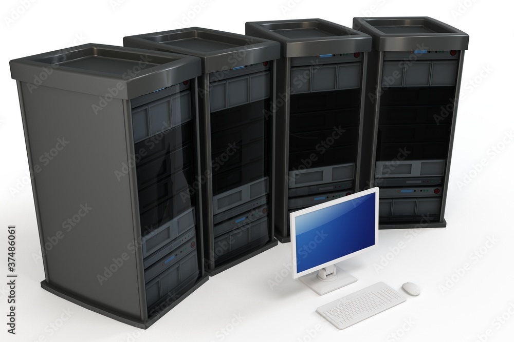 Aufkleber 3d servers with computer terminal