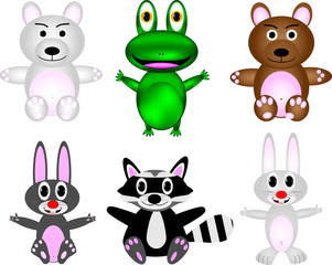 Cute wild animal cartoon set