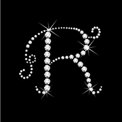 R Letter with diamonds bling stars