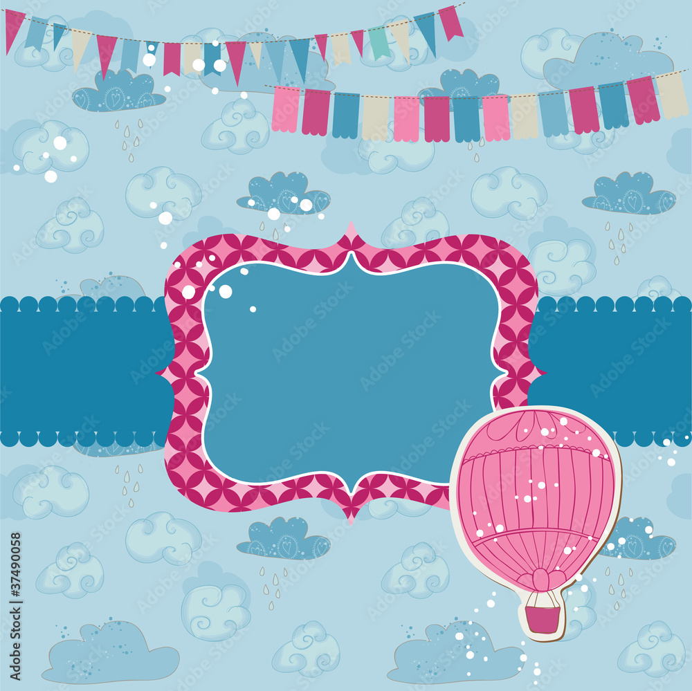 Wall mural party card with air balloon - for invitation, congratulation, sc