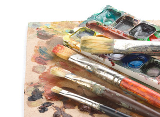 Obraz premium brush and art palette with paints