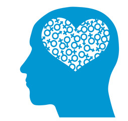 Head silhouette with gender symbols