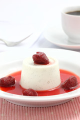 Strawberry Panna Cotta pudding isolated in white background