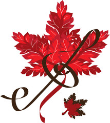 music autumn red leaf, vector illustration
