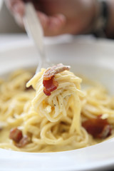 Spaghetti Carbonara with bacon and cheese