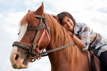 Foto op Canvas beautiful girl and her handsome horse © Hunor Kristo