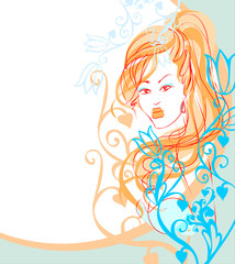 VECTOR   background with a portrait of the beautiful young girl