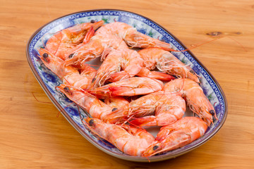 Cooked shrimp in plate
