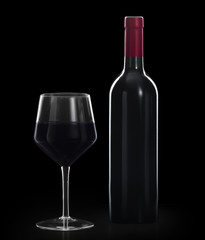 Glass of red wine and a bottle