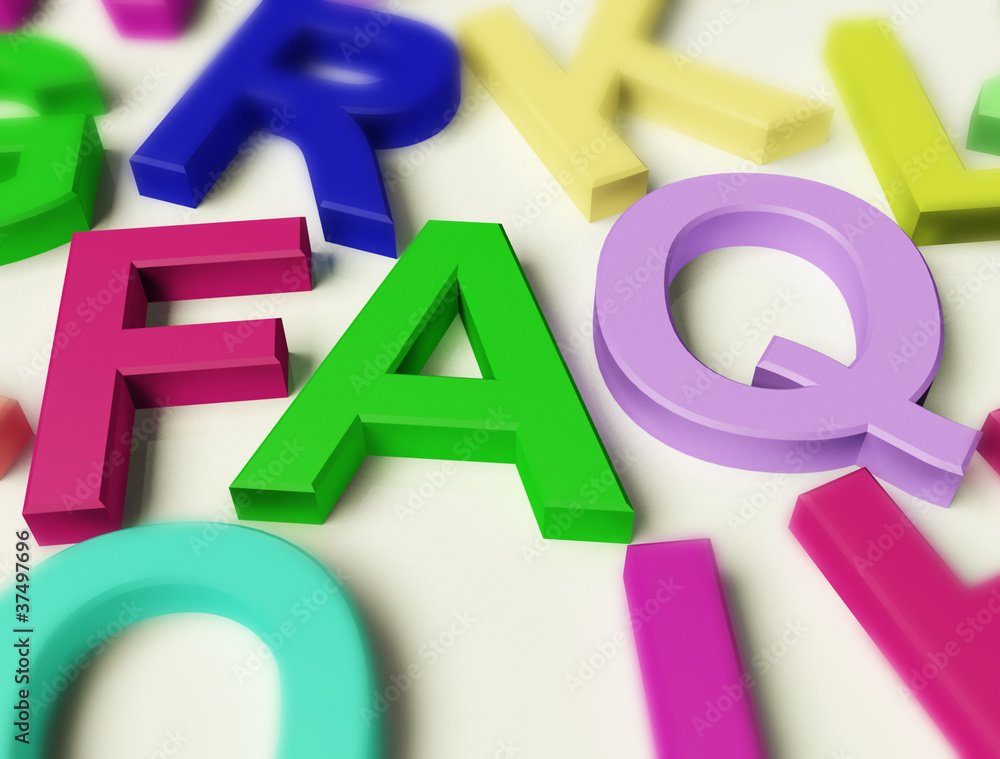 Poster letters spelling faq as symbol for questions and answers
