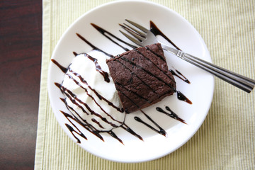 brownies on wood background