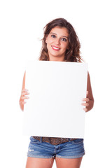 Young Woman Holding a Blank Board