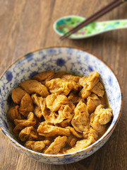 close up of a bowl of vegetarian mock meat