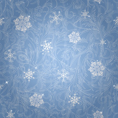 Fototapeta premium Beautiful blue frost winter seamless pattern with snowflake