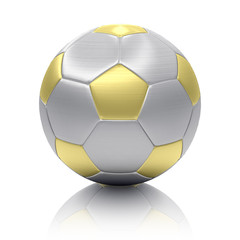 silver and golden soccer ball isolated on white background