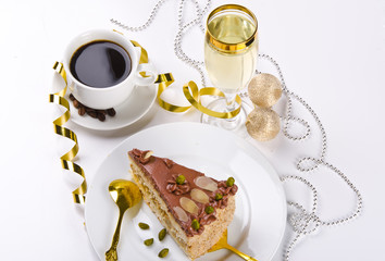 Halva Torte,Kaffe und Sekt