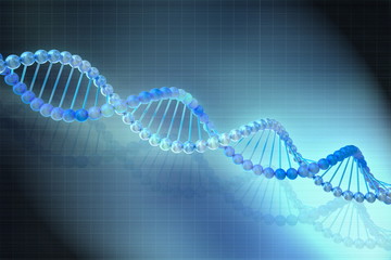 Digital illustration of a DNA model in blue background
