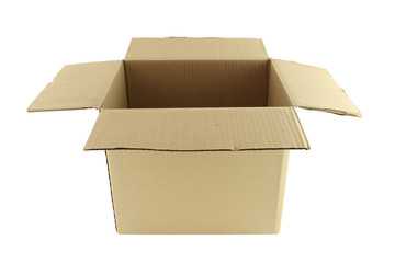 Opened carton box on white background.