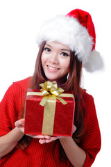 Christmas cute Asian Girl Smile Holding Gift Box