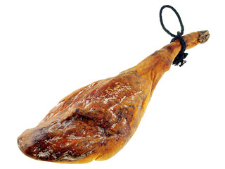 ein ganze Spanische Iberische Schinken, freigestellt auf weißem Hintergrund