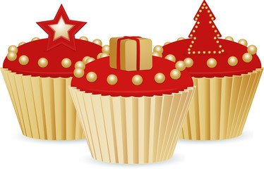red and gold Christmas cupcakes