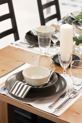 White and brown dining table