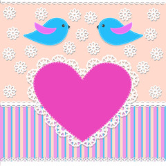 Greeting card with birds.Vector illustration in scrapbook style