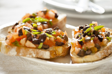 Tomato and Olives Bruschetta Entree